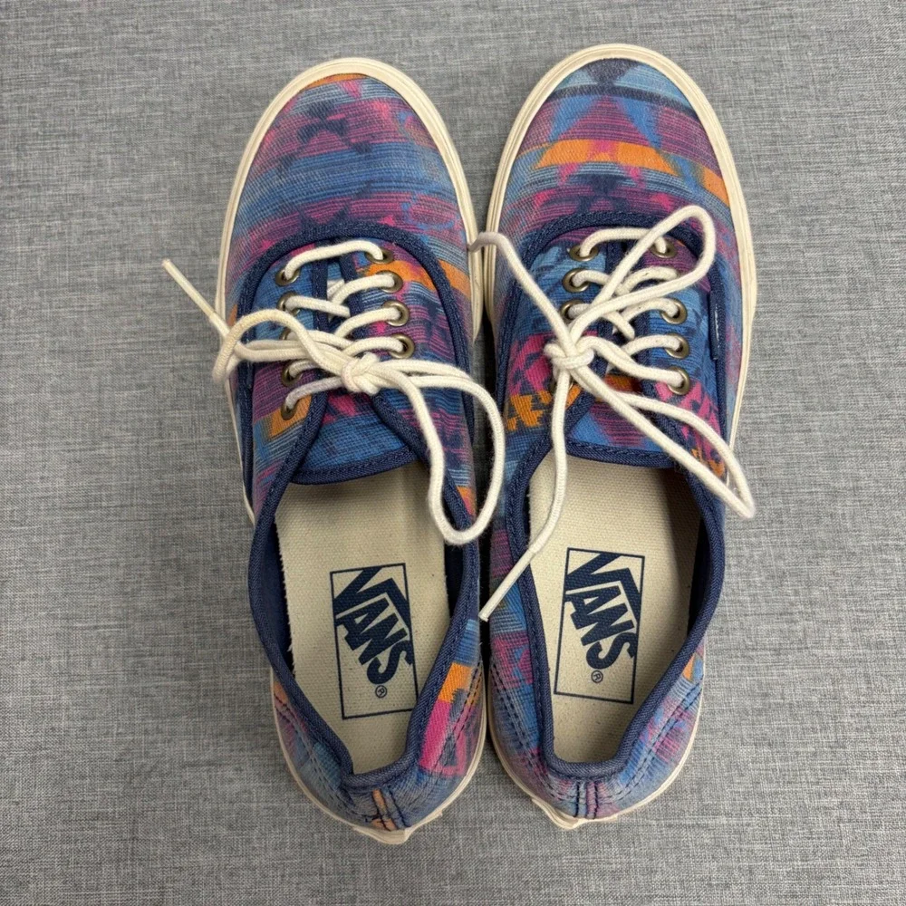 Vans Authentic Lo Pro Shoes Womens 7 Blue Multi Geometric Tribal Print Sneaker